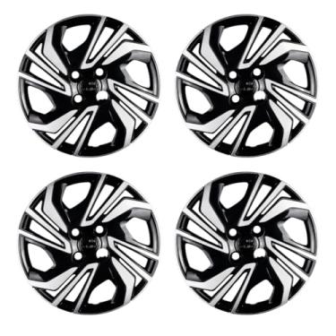 Imagem de Kit 4 Calota Esportiva Aro 14 Compatível c/Roda Onix 2020 2024 Cubo Alto - Preto/Prata