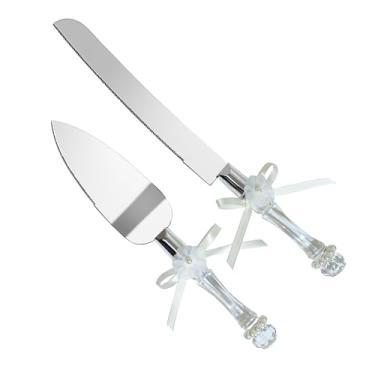 Imagem de FISHBONE Conjunto de faca e servidor de bolo de casamento de aço inoxidável com design elegante - conjunto de corte de bolo perfeito para casamentos e ocasiões especiais