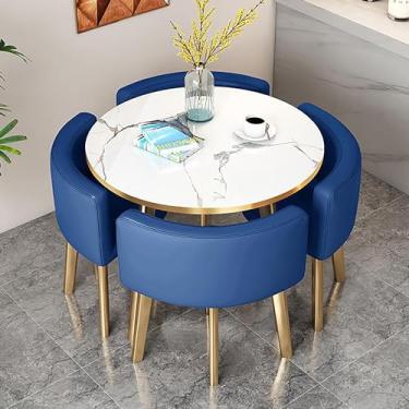 Imagem de Mesa E Cadeiras Da Sala De Jantar Ajustadas Para 4, Tabela Do Clube Da Sala De Recepção Do Escritório, Tabela Quadrada Redonda Da Sala De Conferências D, Blue+gold, 80cm/31.5in