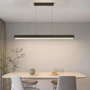 Imagem de Luminárias pendentes lineares, luzes de ilha LED 20W com controle remoto, luminária pendente moderna de 78,7 cm para cozinha ilha sala de jantar sala de bilhar escritório bar, 3000k-6000k regulável