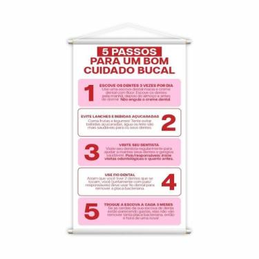 Imagem de Cuidado Bucal Higiene 5 Passos Banner Pedagógico Grande - Plimshop