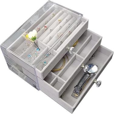 Imagem de Kit 3 Bandejas Porta Joias Veludo Organizadora Bijuterias - Sweet Home