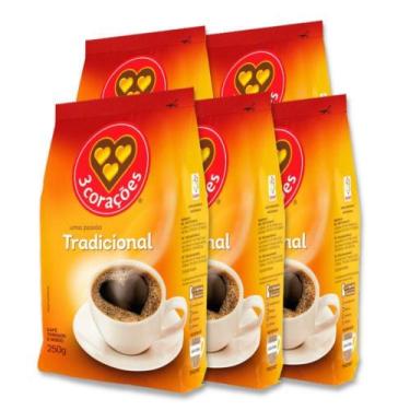 Imagem de Café Três Corações Tradicional Moído Kit 5 Pacotes 250G - Tres Coracoe