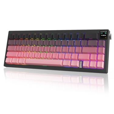 Imagem de Teclado mecânico para jogos AJAZZ AK650 65% Layout Hot Swappable, tela colorida TFT de 2.2 cm | Botão | Com fio | Sem fio 2,4G (Rosa gravado lateralmente)