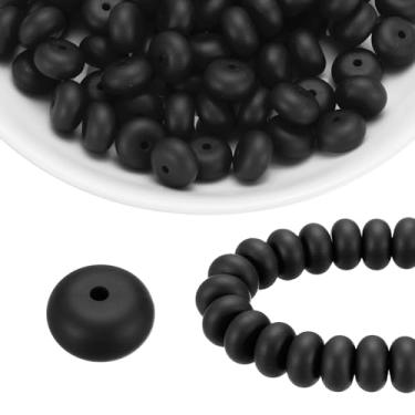 Imagem de HARFINGTON 110 contas de silicone 14 mm contas focais de borracha de lentilha a granel para canetas, chaveiro, pulseira, colar, faça você mesmo, preto