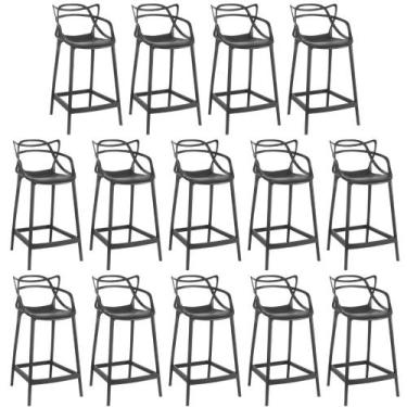 Imagem de Kit 14 Banquetas Média Allegra 66cm Design Cozinha/Bancada - Preto - M