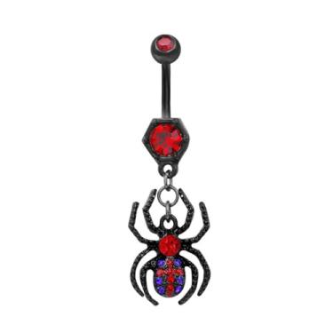 Imagem de Niaspi Anel de umbigo com pingente de aranha preta 14G para mulheres cristal de strass com pingente gótico de aranha e umbigo, joia de Halloween, 14g, Cobre Strass, Sem Pedra Preciosa