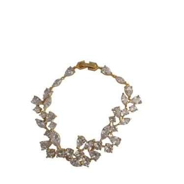 Imagem de Bracelete Feminino Folhas com Zircônias, Banho de Ouro 18k