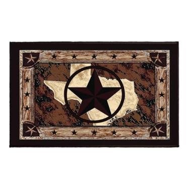 Imagem de Evlaschin Tapete de banheiro Western Texas Star, tapete de banheiro rústico marrom de celeiro 81 x 50 cm, tapete de madeira vintage antiderrapante absorvente para cabeceira, chuveiro, banheira, pia de