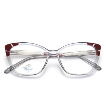 Imagem de Armação Óculos Olho de Gato TR90 Feminina Lentes Sem Grau Bloqueio Luz Azul e UV400 (Cinza)