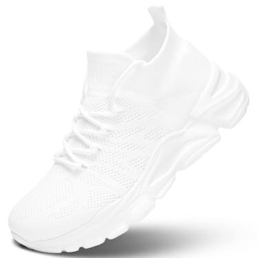 Imagem de Tênis de caminhada masculino, para corrida, atlético, esportivo, sem cadarço, leve, respirável, para academia, sola macia, Branco, 38