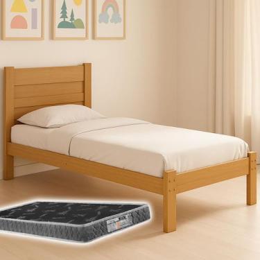 Imagem de Cama Solteiro Em Madeira Maciça Design Elegante Estrutura Forte + Colc
