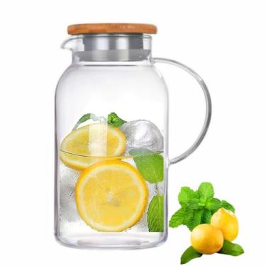 Imagem de Jarra de Vidro Borossilicato 1800ml com Tampa de Bambu – Design Sofisticado, Resistente ao Calor, Ideal para Água, Sucos e Bebidas Frias ou Quentes