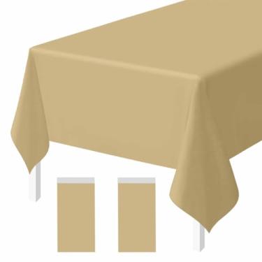 Imagem de FALIZIFU Pacote com 2 toalhas de mesa descartáveis de plástico dourado, toalha de mesa retangular dourada para festa, chá de bebê, casamento, aniversário, toalha de mesa descartável