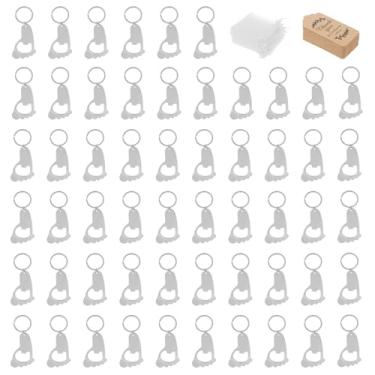 Imagem de DJAPWPX Abridor de garrafas com pegada de metal 50 peças com chaveiro para celebração, lembrancinha resistente para chá de bebê, inclui etiqueta de saco de fio para presente de lembrança de festa