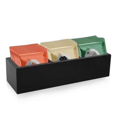 Imagem de Organizadores de saquinhos de chá de madeira, caixa de armazenamento de pacotes de chá, suporte para saquinhos de chá, recipientes de chá incluem 3 compartimentos, suporte de pacote de açúcar com 2