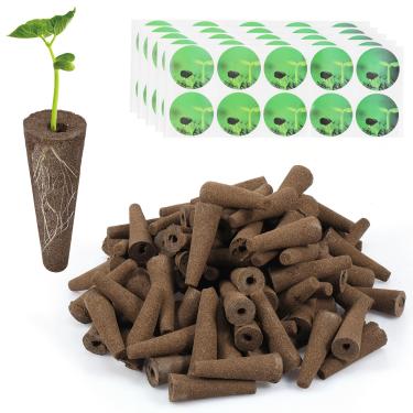 Imagem de LCZNXJJY 100 esponjas de cultivo para hidroponia, cápsulas iniciantes de sementes com 10 adesivos blackout, esponjas de raiz de turfa pura natural para iniciantes, plugues de substituição com pH