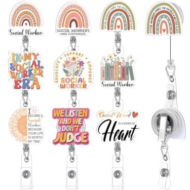 Imagem de Yexiya 9 peças engraçadas carretel de crachá de assistente social para mulheres e homens, porta-crachás retrátil com clipe jacaré, presentes decorativos para artigos de apreciação de assistentes