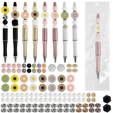 Imagem de Kit de 16 canetas com contas, canetas de plástico com contas, canetas de contas sortidas, kit de canetas com contas com tema margarida, contas multicoloridas, para mulheres e homens, material de