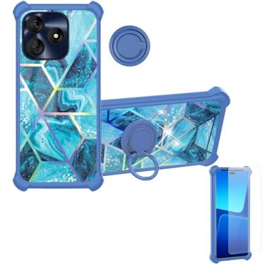 Imagem de Aroepurt Capa compatível com BLU G64L [com protetor de tela de vidro temperado][PC rígido + silicone macio][suporte para anel] [luz refletora colorida] IMDL-LS