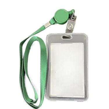 Imagem de Porta cartão crachá com cordão Suporte de plástico para cartão retrátil(verde)