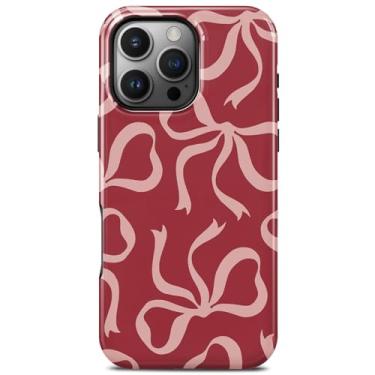 Imagem de TAMUEL Capa para iPhone 16 Pro Max, capa de telefone com laço fofo, compatível com Magsafe, moderna fita vermelha elegante estética magnética fina silicone à prova de choque para mulheres meninas