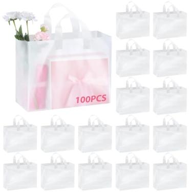 Imagem de Amylove 100 sacos plásticos com alças 40,6 cm x 30,5 cm x 15,2 cm sacolas grandes para presente fosco para pequenas empresas boutique casamento professor dia das mães embalagem de presente