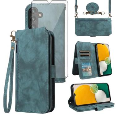 Imagem de Asuwish Capa de celular para Samsung Galaxy A13 5G carteira celular com protetor de tela de vidro temperado alça transversal alça flip porta-cartões A04S M13 G5 A 13 2022 13A A135G SM A136U mulheres