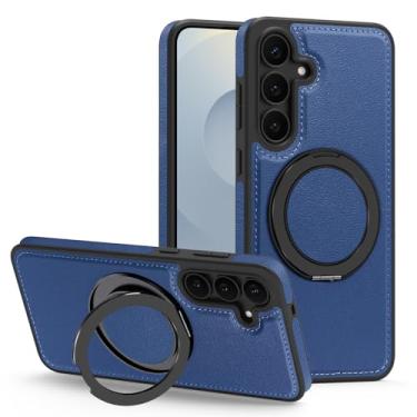 Imagem de Newhalper Capa magnética de couro adequada para Samsung Galaxy S25 FE [compatível com MagSafe] [Suporte e suporte de anel rotativo de 360 graus] Capa de telefone para Samsung S25 FE (azul)