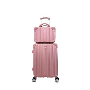 Imagem de kit de Mala De Viagem 10 KG 9KG 4 Roda Gira 360 Grau Fibra + Frasqueira codigo:2324(Rosa,N20: 55X 35x25)