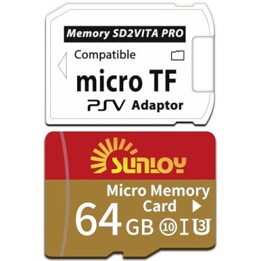 Imagem de Adaptador de cartão de memória SD2Vita 6.0 PS Vita com cartão micro SD de 64 GB, cartão de memória flash microSDHC UHS-I de alta velocidade com adaptador de cartão micro SD PSV para sistema PSV 1000
