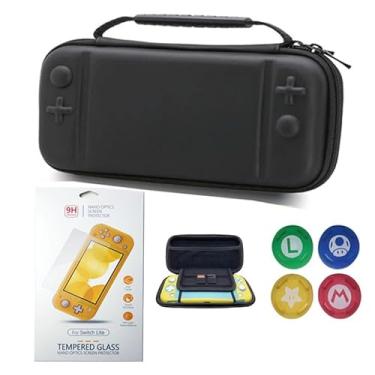 Imagem de Kit Compatível Com Nintendo Switch Lite com Case Protetor Preto, Película de Vidro Temperado, 4 Grips para Analógico