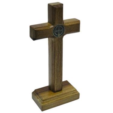Imagem de Crucifixo Cruz Medalha de São Bento Sem o Cristo Mesa Parede Madeira 1