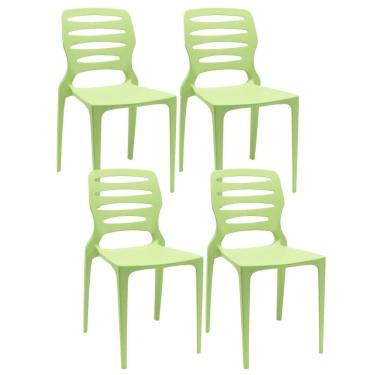 Imagem de Kit 04 Cadeiras Para Cozinha Área Gourmet Jardim Empilhável Larsen P03 Verde Claro - Lyam Decor