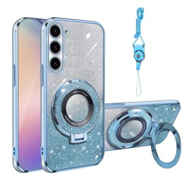 Imagem de Motadalo Capa de celular para Samsung Galaxy S23 5G de 6,1 polegadas fina e fofa com glitter magnético macio TPU com capa de proteção de suporte (azul claro)