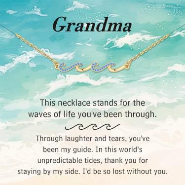 Imagem de IEFLIFE Colares de presente para mulheres - Colares de onda de zircônia banhada a ouro 14k para mulheres, presente de aposentadoria de aniversário para mãe, filha, irmã, amizade, amiga, presente de