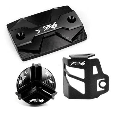 Imagem de Tampa de enchimento de óleo de motocicleta protetor de reservatório de fluido de freio frontal compatível com Y&AMAHA FZ6 FZ-6 ZF6N FZ6R FZ6S Fa&zer (1 conjunto preto não 07-09)