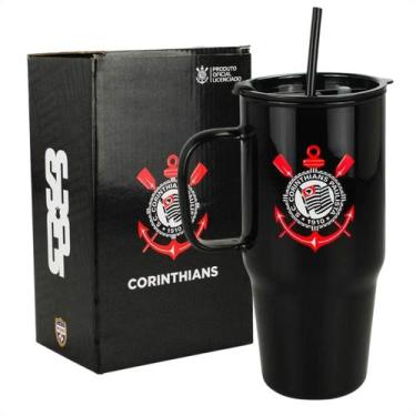 Imagem de Copo de vidro corinthians sccp com tampa e canudo 1200ml ref.ys2581 - 