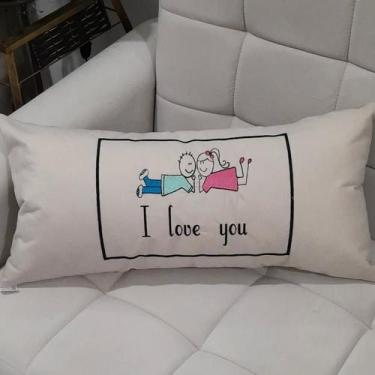 Imagem de Almofada Baguete 50 X 30 Bordada Com Enchimento I Love You - Casa das 