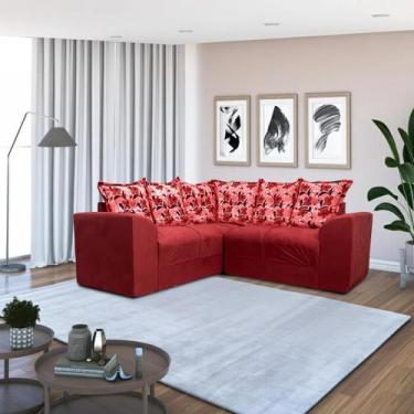 Imagem de Sofá de Canto Ideal Ellegance Relax - Alpoim, Vermelho C/ Floral 608/3