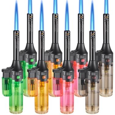 Imagem de Pacote com 8 Isqueiros de tocha de butano, recarregável, ajustável, chama butano, acendedor a gás para vela, acampamento, lareira, churrasqueira (combustível não incluído)