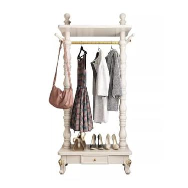 Imagem de Prateleira para casacos, estilo europeu, cabide de madeira maciça, cabide para roupas domésticas, cabideiro, quarto, vertical, suporte para casacos (branco, pequeno)
