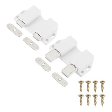 Imagem de PATIKIL 2 travas magnéticas, 6 cm x 7,3 cm, pequenas travas duplas de empurrar para abrir a porta de toque, trava de pressão, trava de pressão para gaveta de fechamento de guarda-roupa de cozinha