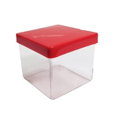 Imagem de Kit Caixinhas Acrílicas Transparentes com Tampa Estilo Presente para Lembrancinhas Festas, Doces, Casamentos, Aniversários, Decoração (Vermelho, 5x5x4,5cm)