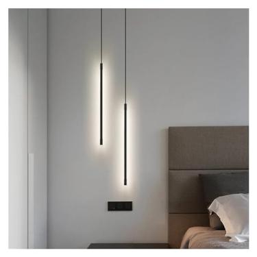 Imagem de Luzes pendentes de tira de linha, abajur de cabeceira para quarto, decoração de parede para sala de estar, iluminação suspensa LED, luminária pendente de teto LED, preta