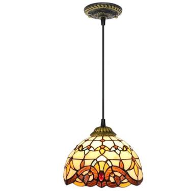 Imagem de Luminária pendente estilo clássico de 8 polegadas, luminária suspensa de vidro colorido barroco, lustre suspenso de vidro colorido
