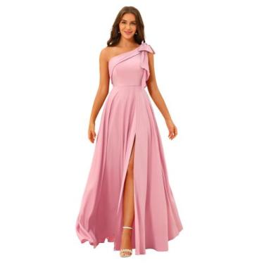 Imagem de Vestido de dama de honra BITALY Satin A Line rosa com laço para mulher