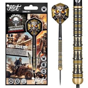 Imagem de Badlands The Sheriff Conjunto de dardos de ponta de aço - 90% barris de tungstênio feito à mão conjunto de dardos profissional e voos feitos na Nova Zelândia, dardos de ponta de aço para alvo de