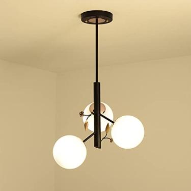Imagem de YQSLQZZ Lustre Sputnik de 3 luzes com globo de vidro branco abajur de cabeceira luminária pendente, para sala de jantar, bar, cozinha, ilha, sala de estar, altura ajustável