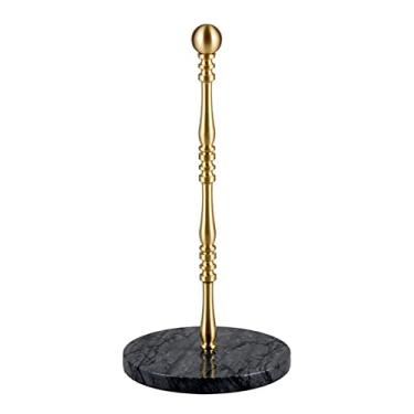 Imagem de Suporte de toalha de papel dourado para bancada, suporte de rolos de cozinha de latão com base de mármore, para barra de cozinha de banheiro, serve na maioria dos tamanhos de rolo de papel (cor: preto